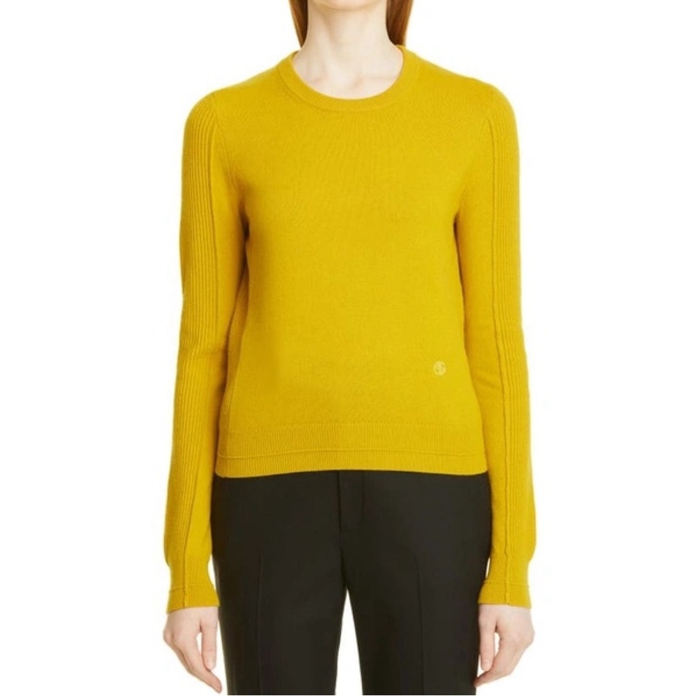 Maria McManus Cashmere Blend Ribbed Knit Crewneck Sweater Size Medium Yellow